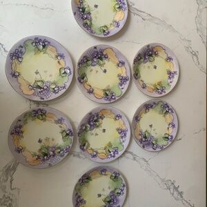 8 D & C Limoges France Dessert Salad 7.5” Plates Violets Purple Yellow Gold Rim